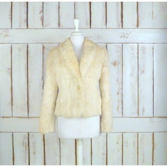 Vintage cropped rabbit fur jacket/off white/ivory/beige fur coat/bridal/wedding - Picture 1 of 4